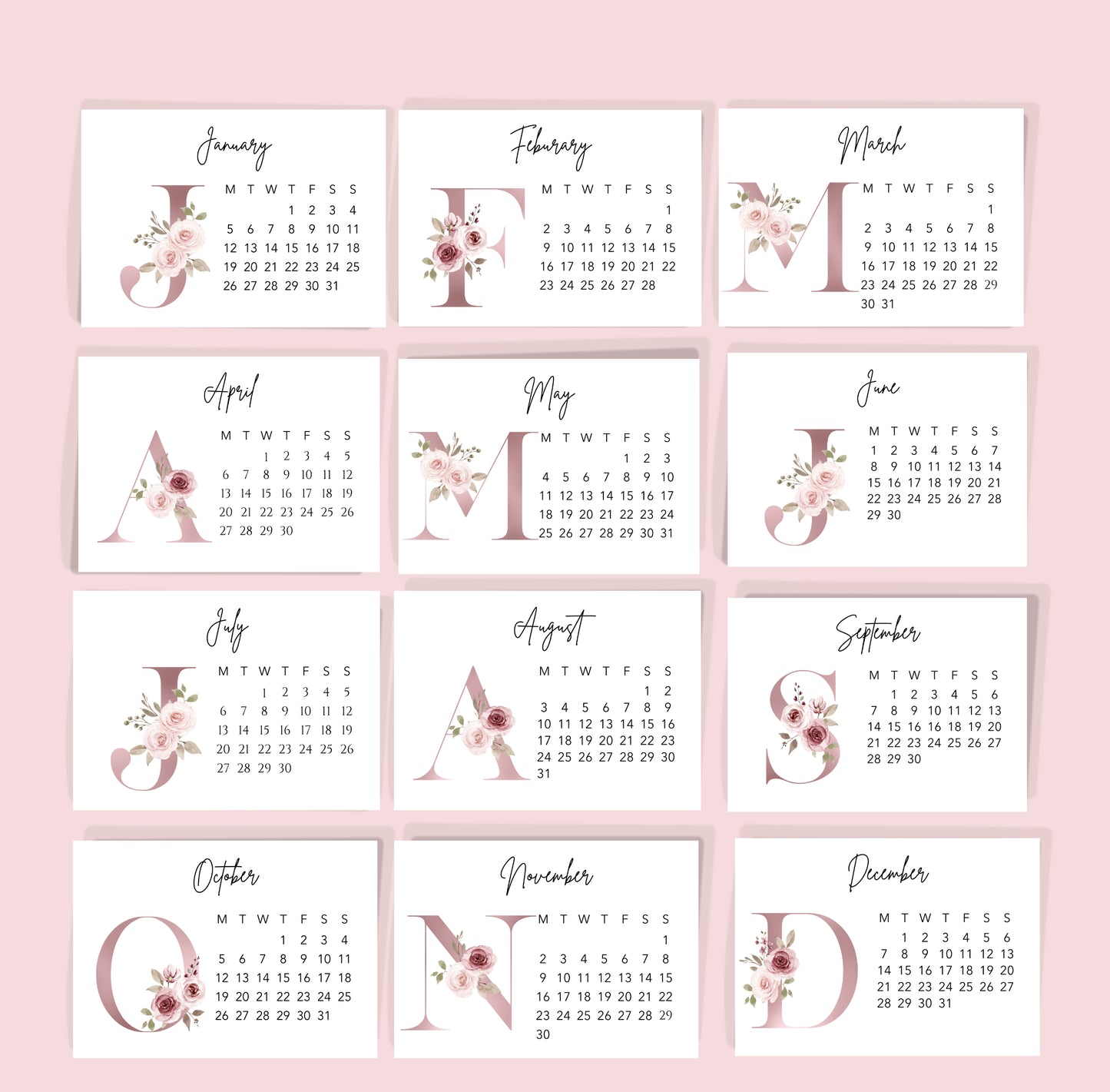 2026 MONTHLY CALENDAR PLANNER CARDS