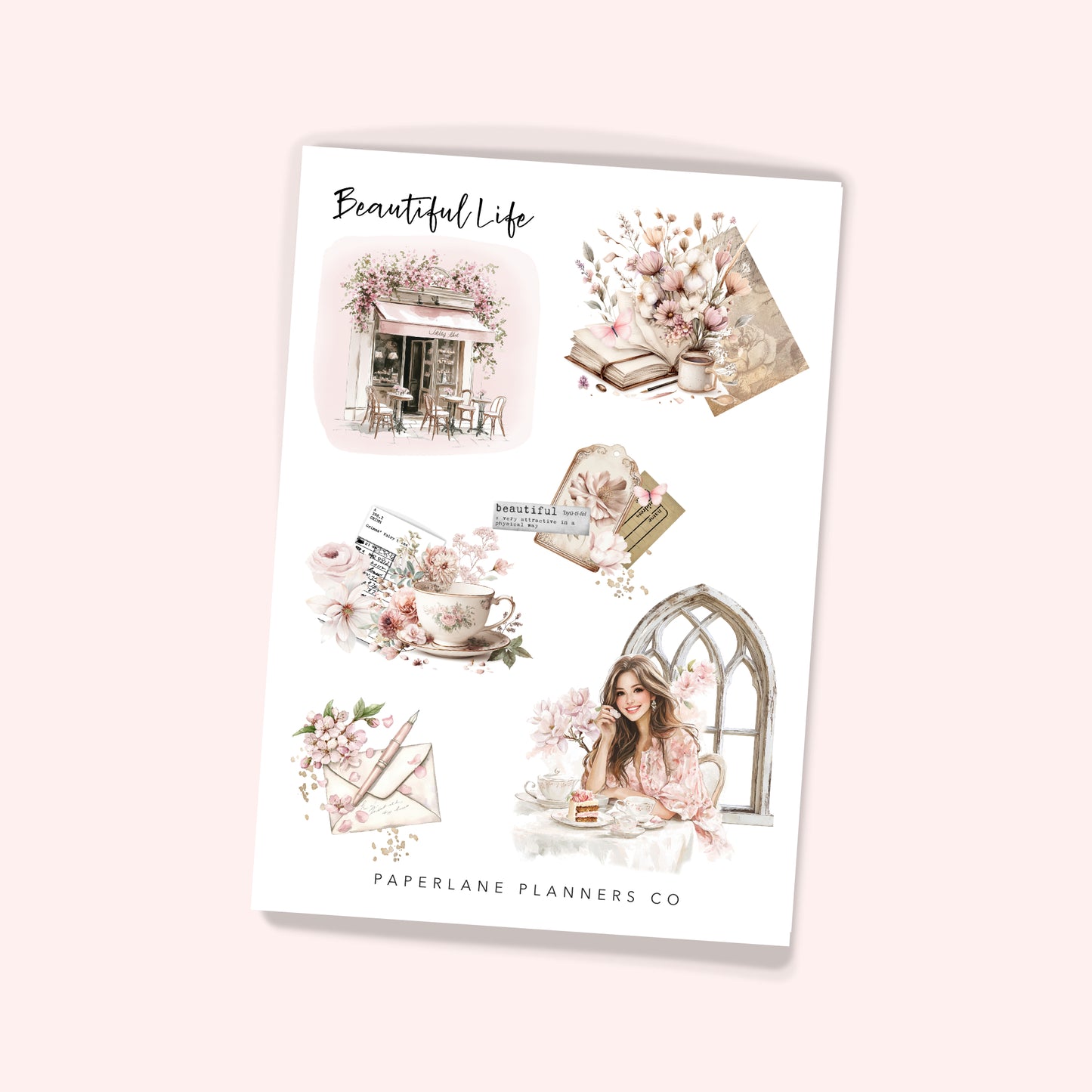 Planner sticker sheet with floral and lifestyle illustrations - Paperlane Planners Co