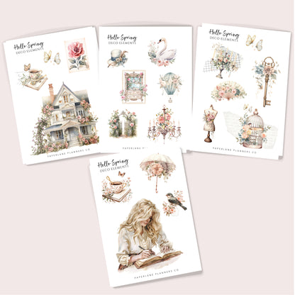 Set of 4 transparent sticker sheets, spring themed. - Paperlane Planners Co