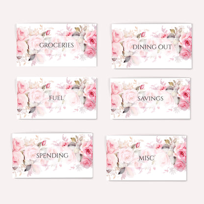 Set of six floral-themed cash saving envelope inserts