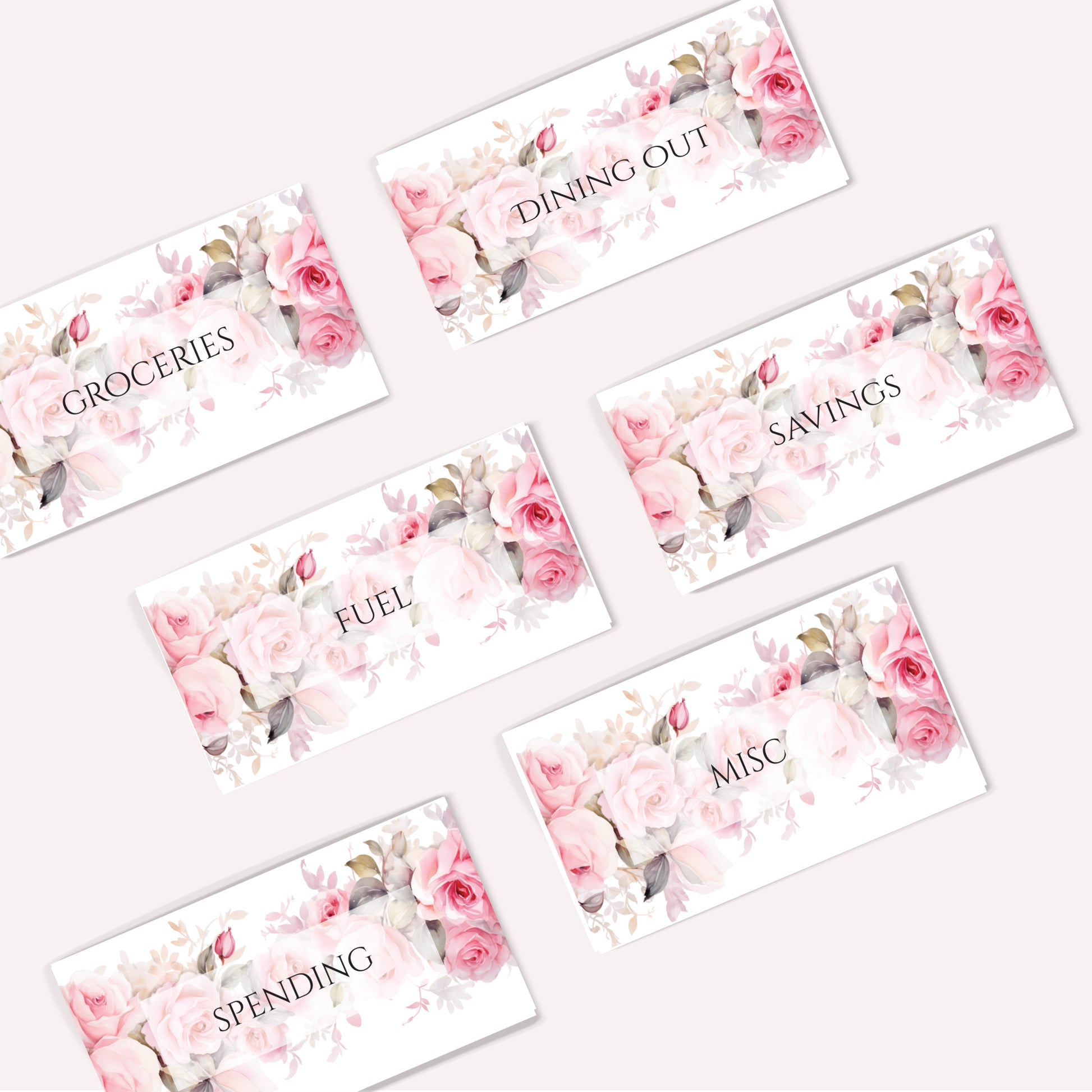 Set of six floral-themed cash saving envelope inserts