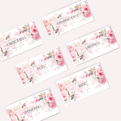 Set of six floral-themed cash saving envelope inserts