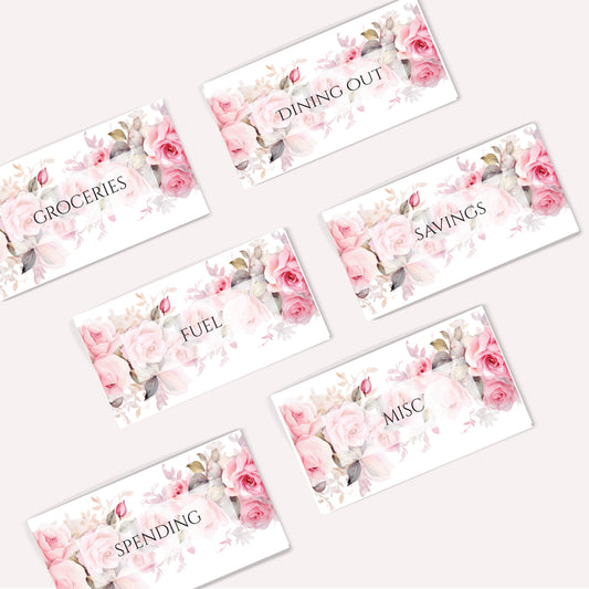 Set of six floral-themed cash saving envelope inserts