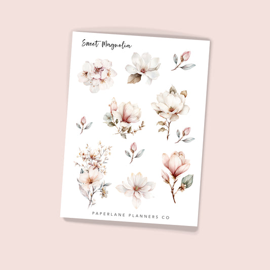 Magnolia floral sticker sheet - Paperlane Planners Co