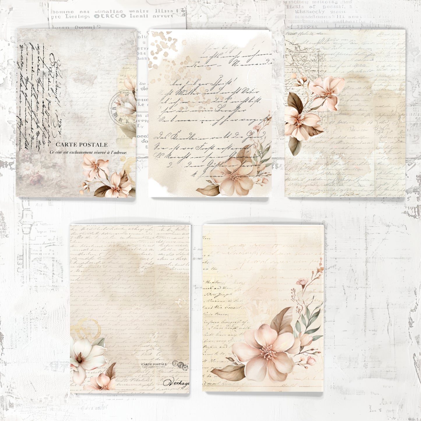 Set of floral and script design vellums 